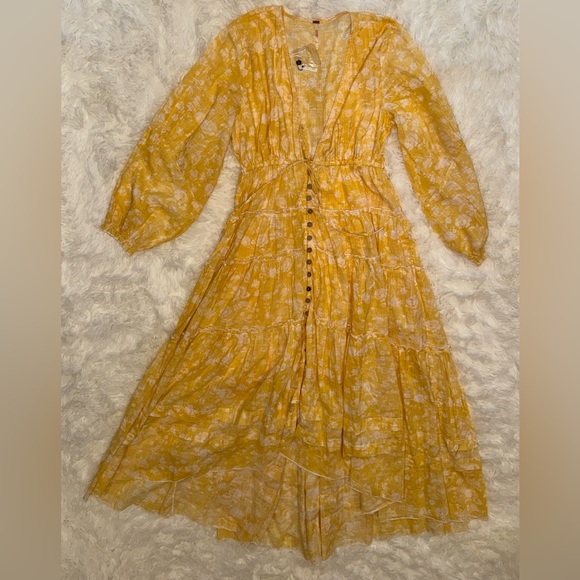 NWOT Free People Pappiet Midi Shirt Dress Sunshine Combo Sz S - Picture 3 of 7